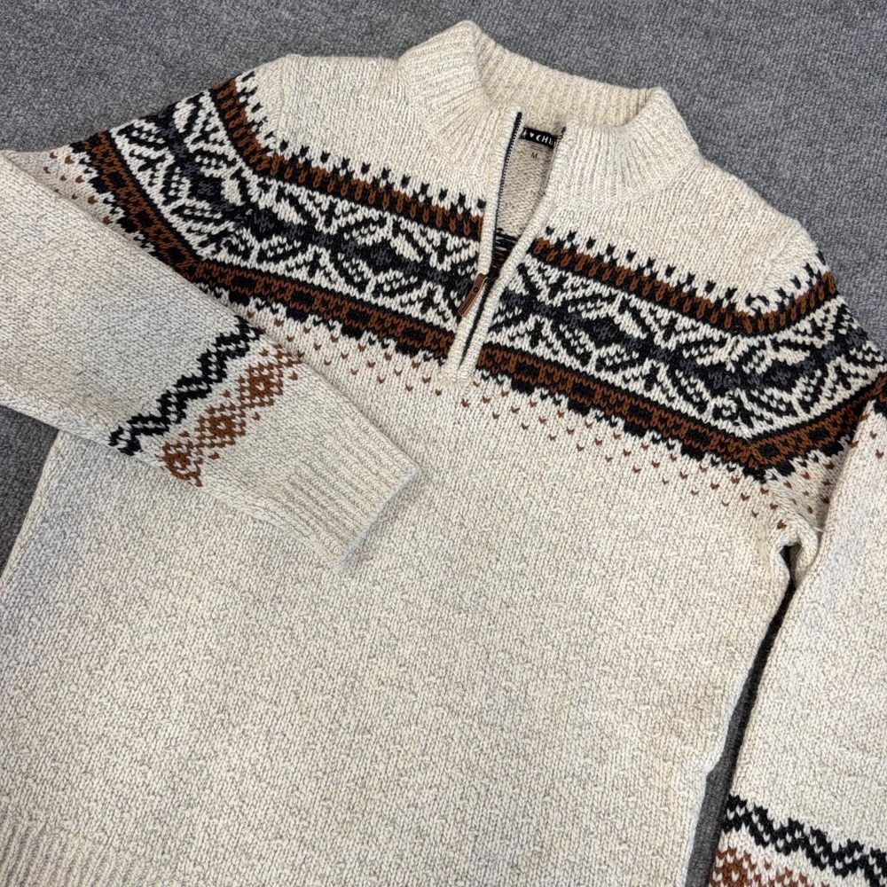 Smartwool CHUP Sweater Men Medium Cream Fair Isle 1/4 Zip Merino Wool Blend Knit